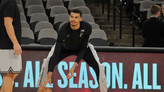 Jan 4, 2024; San Antonio, Texas, USA; San Antonio Spurs rookie Victor Wembanyama (1) warms prior to facing the Milwaukee Bucks at Frost Bank Center on his 20th birthday.